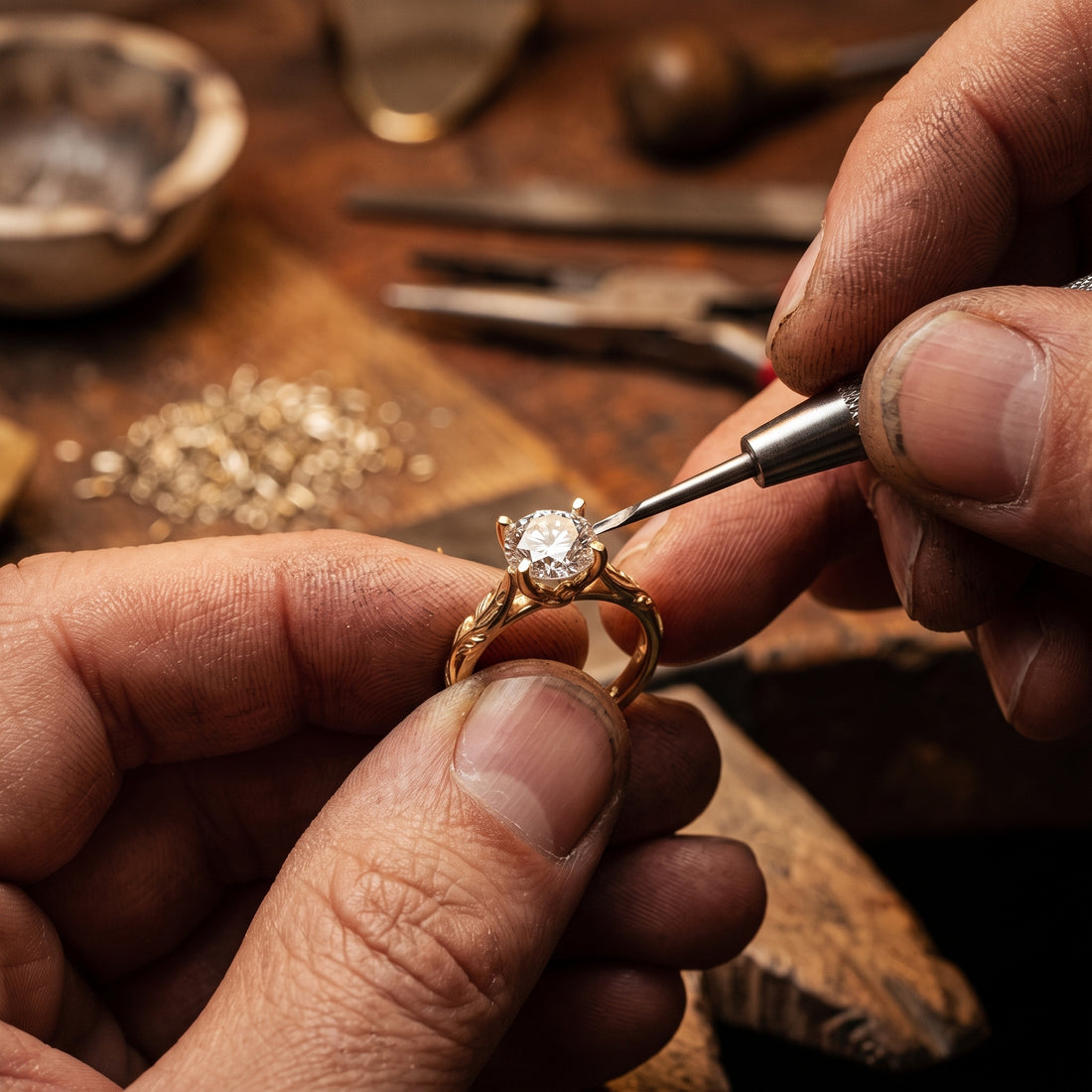 A handcrafted ring during stone setting