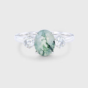 2.1Carat Natural Green Moss Agate Oval cut | Moissanite Engagement ring