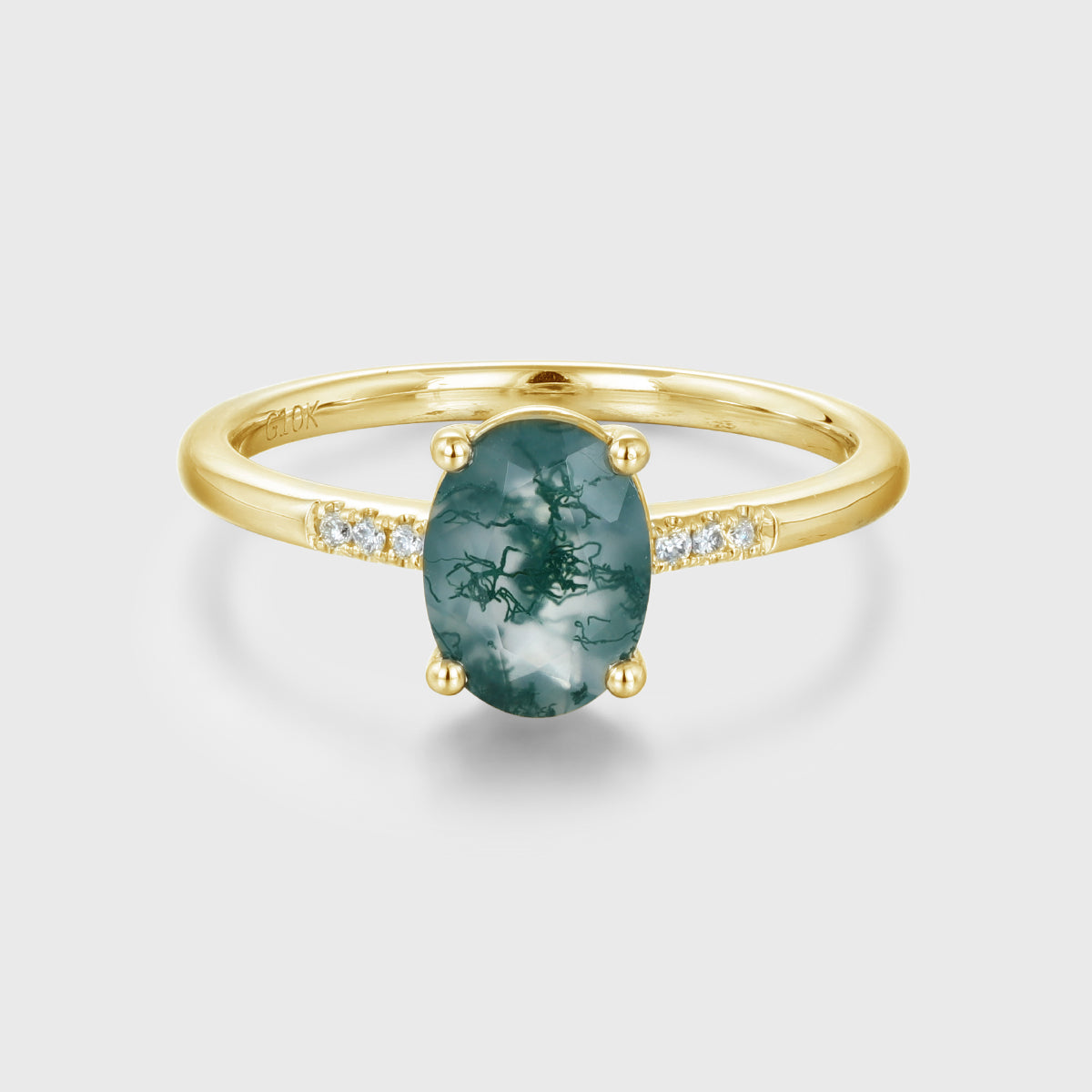 Oval Cut Natural Green Moss Agate Cluster Engagement Ring