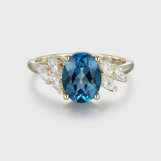 Oval cut  London Blue Topaz Cluster Engagement ring