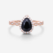 Pear cut Black Onyx  Engagement ring Bridal Set