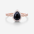 Pear cut Black Onyx  Engagement ring Bridal Set