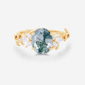 3Carat Natural Moss Agate Oval cut cluster Engagement Ring