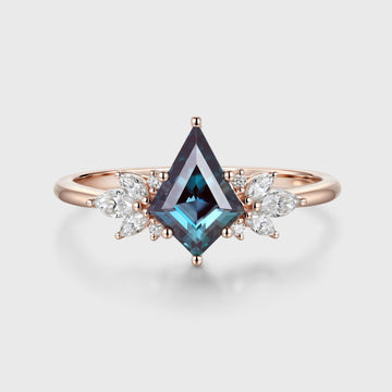 Kite Cut Lab Alexandrite | Diamond Engagement Ring