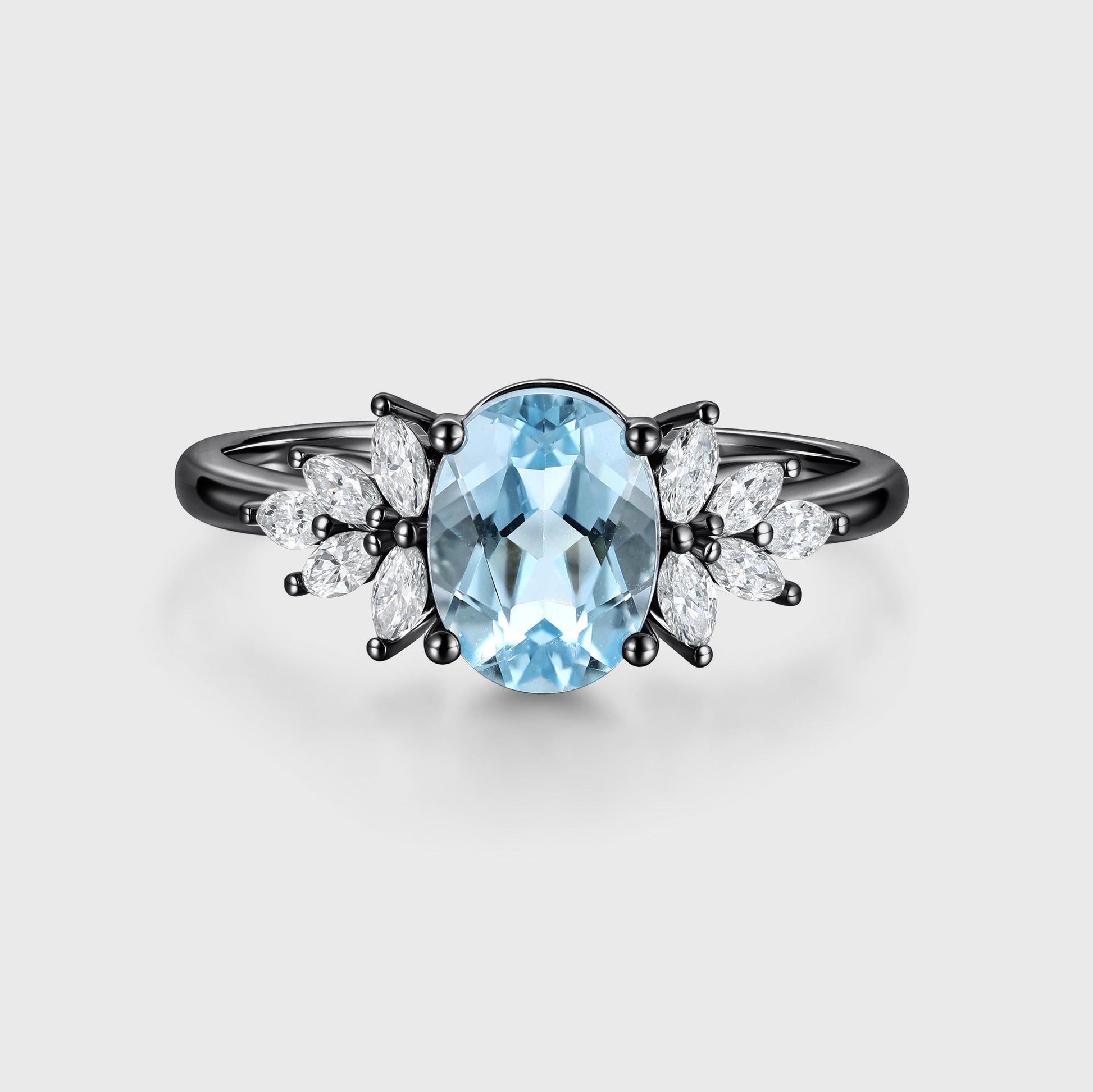 Oval cut Aquamarine Cluster Engagement ring