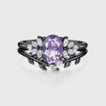 Oval Cut Lavender Amethyst Engagement Ring set Rose Gold Diamond Wedding Bridal Set