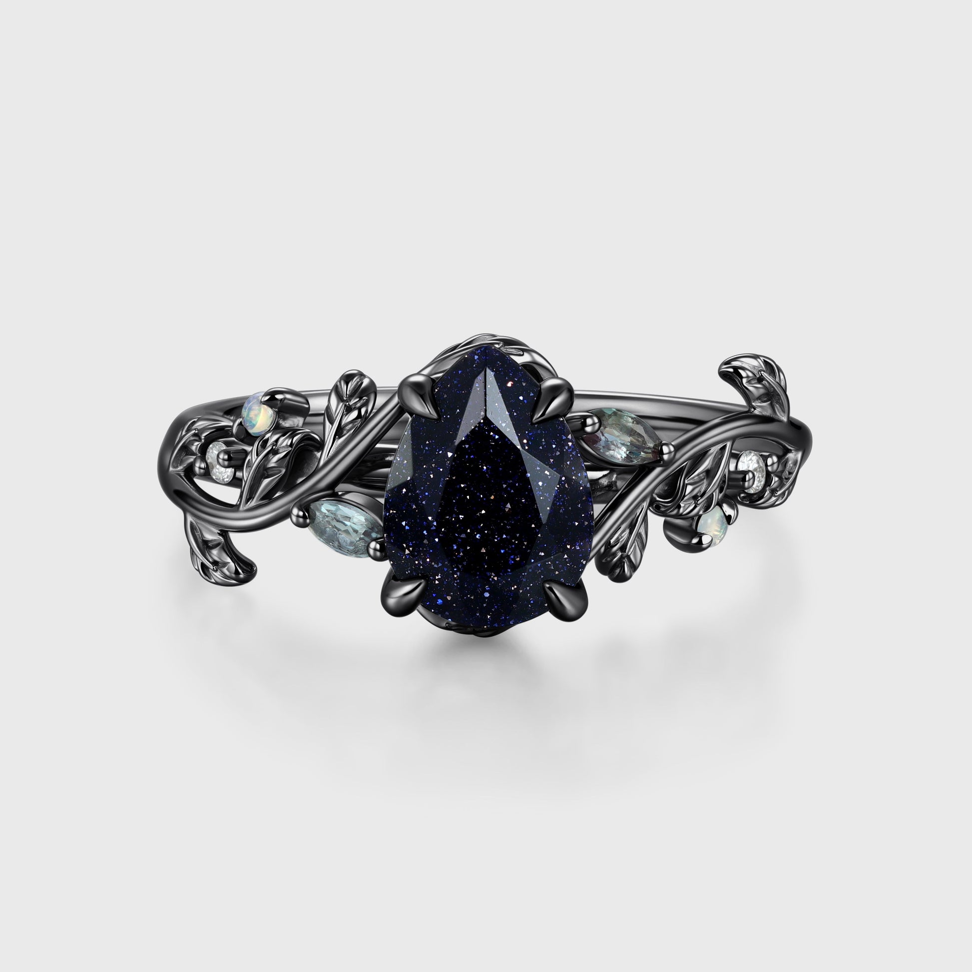 Inspired Pear cut Blue Sandstone Solid Gold Engagement Ring
