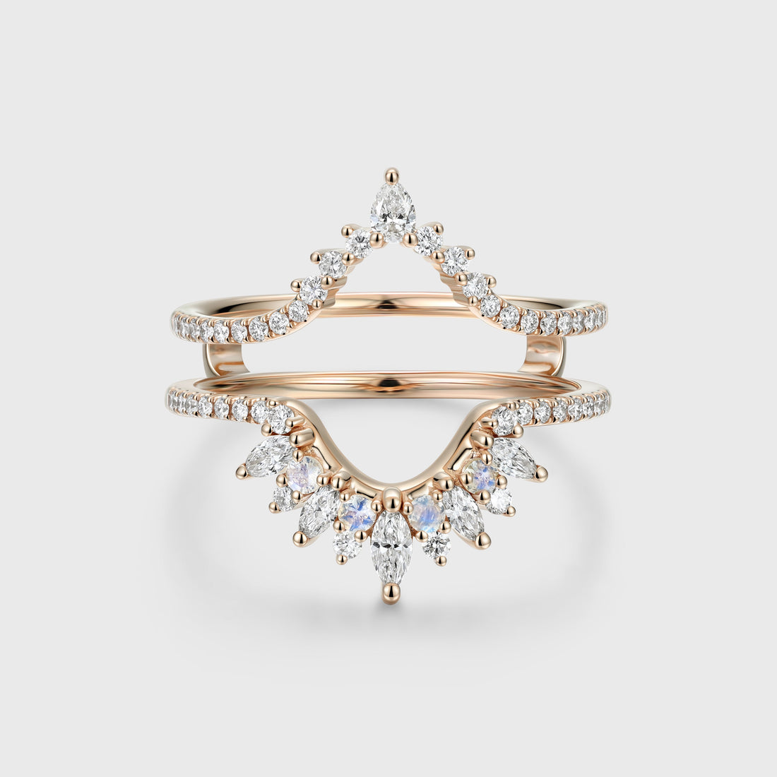 Double Marquise  Moissanite | Diamond Curved Wedding Band Ring