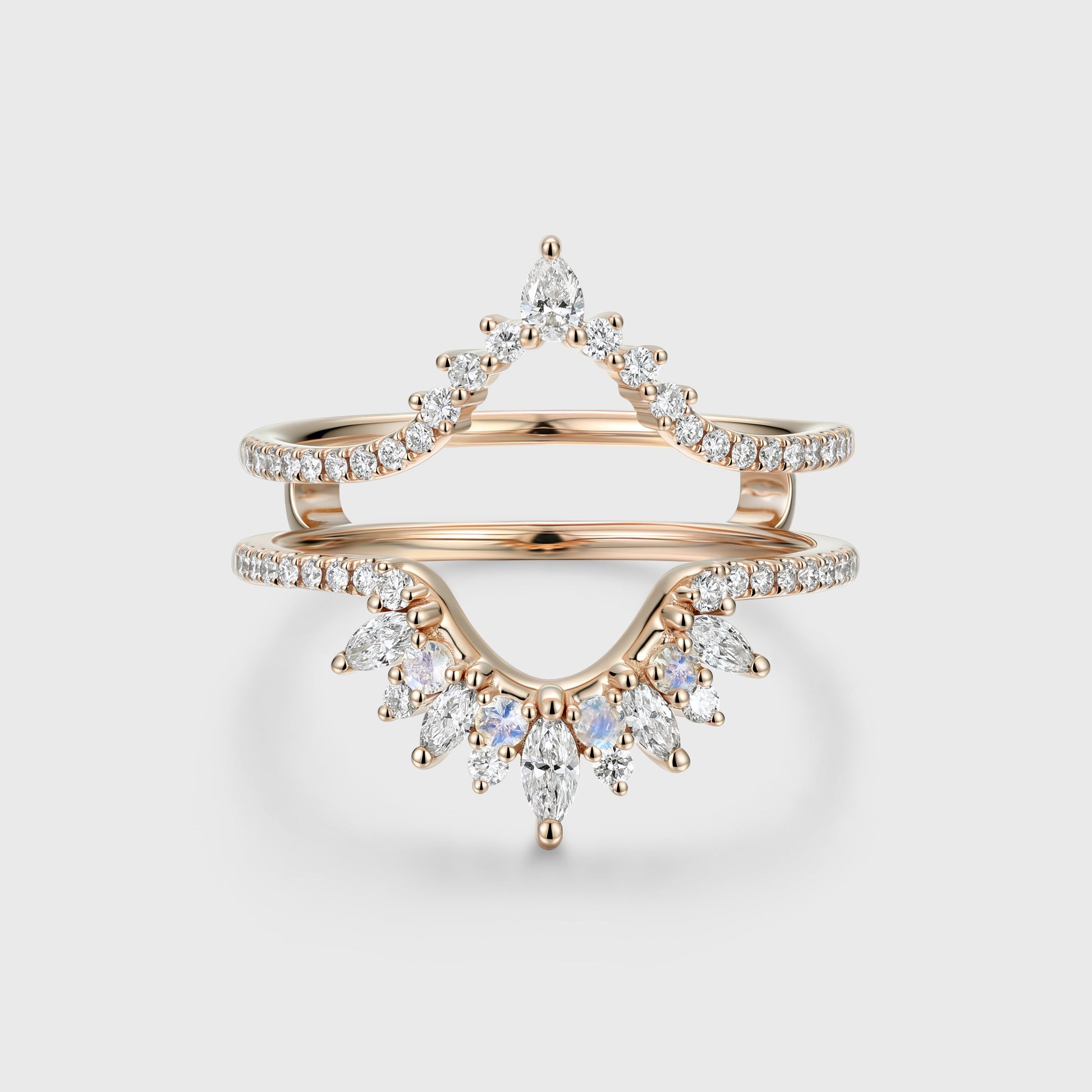 Double Marquise  Moissanite | Diamond Curved Wedding Band Ring