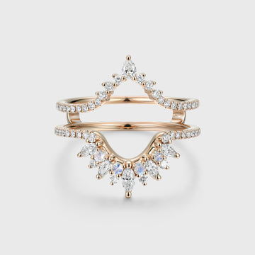 Double Marquise  Moissanite | Diamond Curved Wedding Band Ring