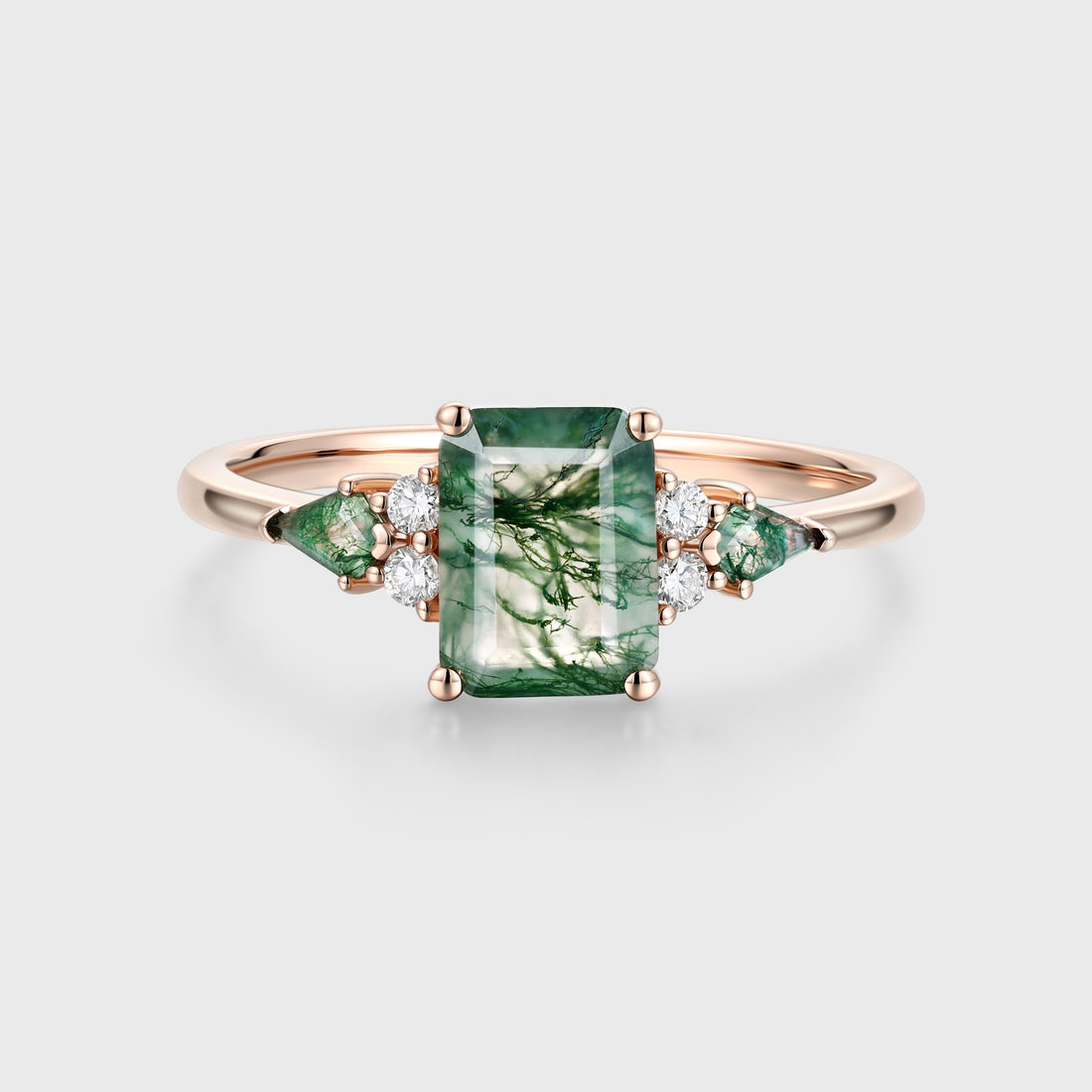 Emerald cut Moss Agate Solid Gold Engagement Ring