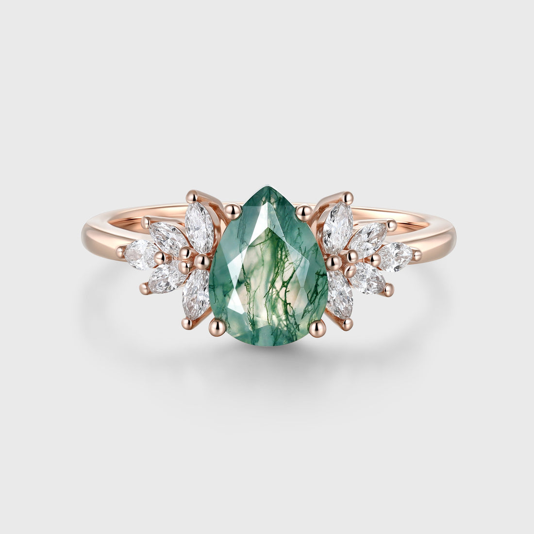 1.2 Carat Moss Agate Natural Green Pear cut Cluster Engagement rings