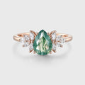 1.2 Carat Moss Agate Natural Green Pear cut Cluster Engagement rings
