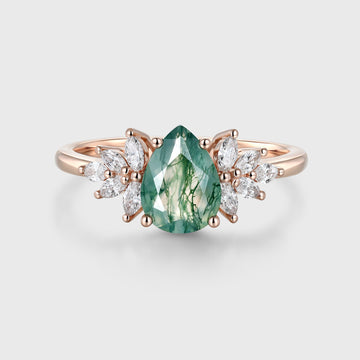 1.2 Carat Moss Agate Natural Green Pear cut Cluster Engagement rings