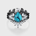 3PCS Pear Cut Turquoise Cluster Engagement ring Set Bridal Set