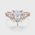 1.5 Carat Vintage Oval cut Moissanite Cluster Engagement ring Bridal Set