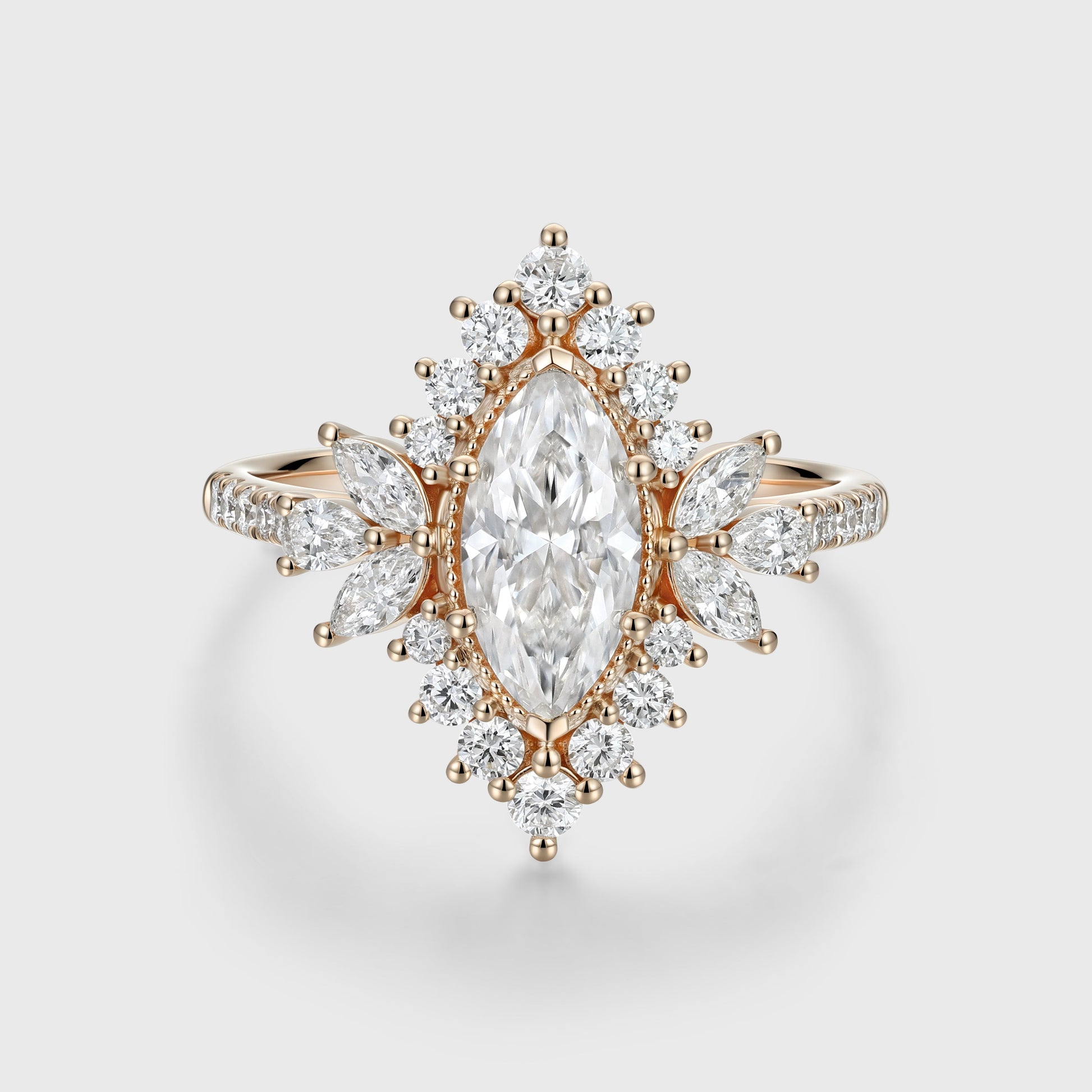 1 Carat Marquise cut Moissanite Halo Cluster Engagement Ring