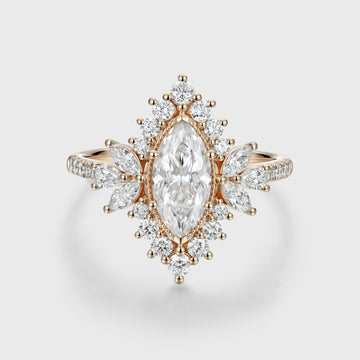 1 Carat Marquise cut Moissanite Halo Cluster Engagement Ring