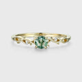 Nature Inspired Round cut Moss Agate + Diamonds twig Engagement Ring
