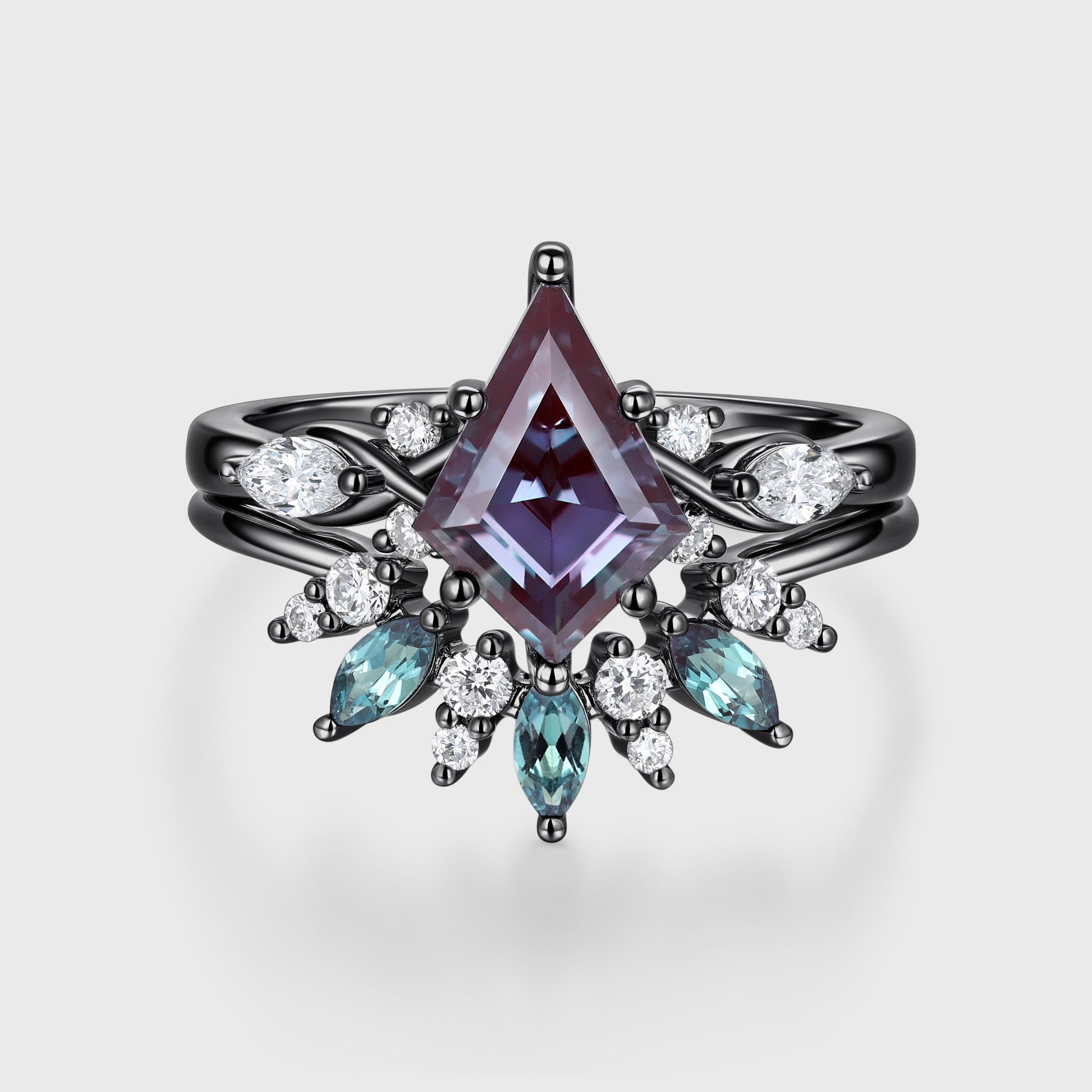 Kite Cut Lab Alexandrite Wedding bridal set