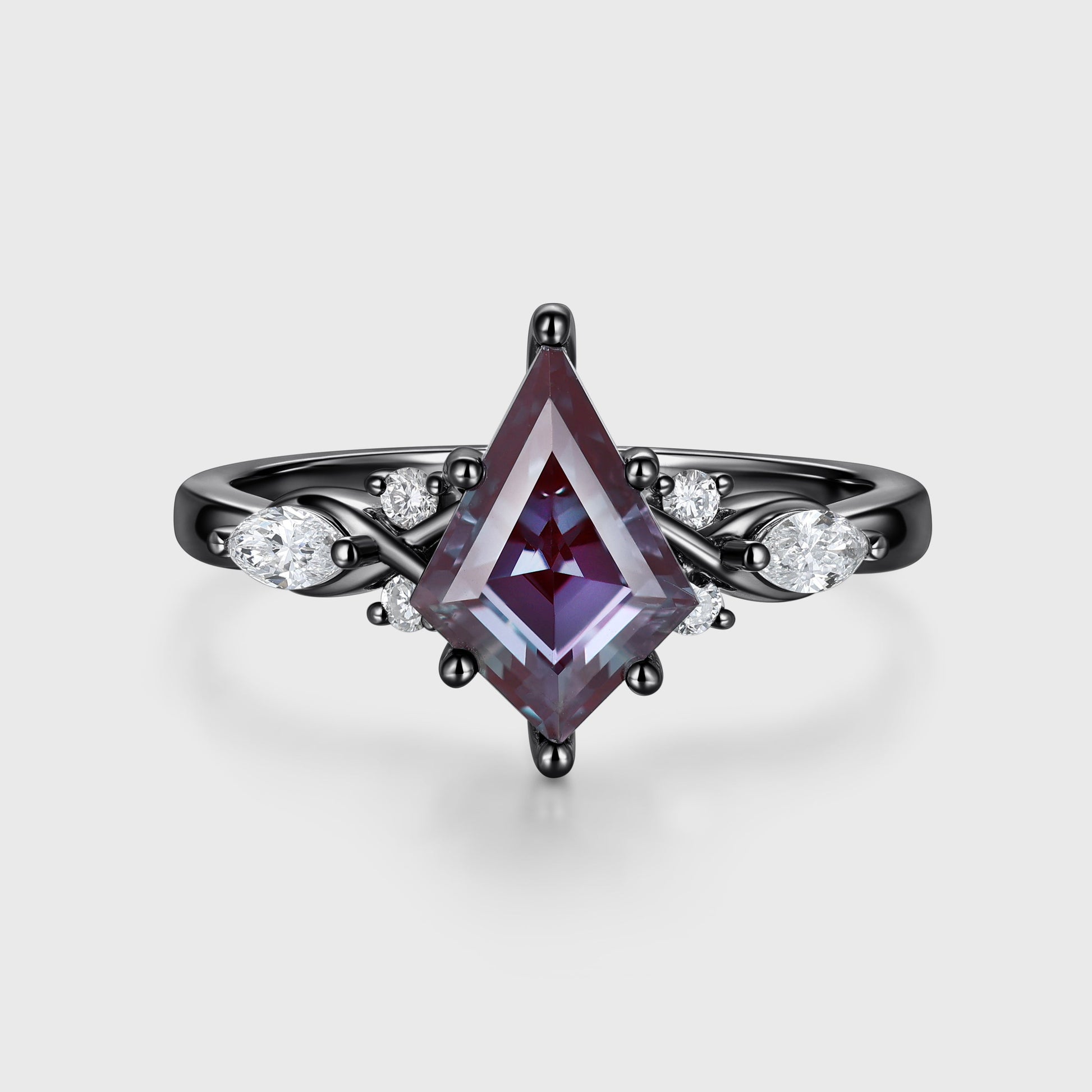 Kite Cut Lab Alexandrite Cluster Engagement Ring