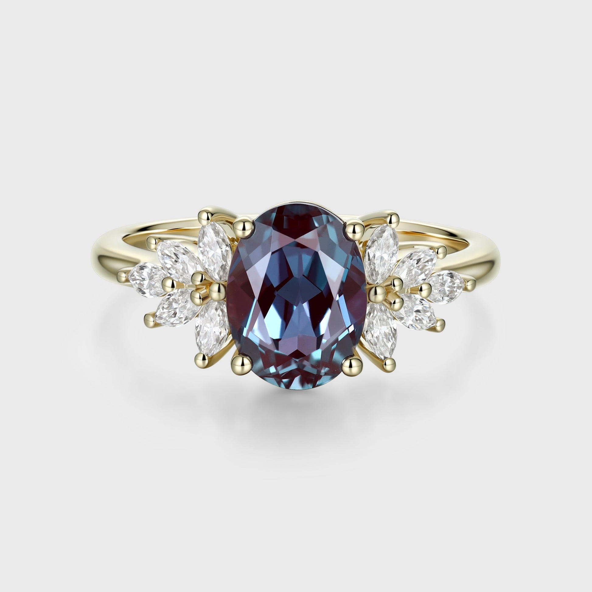 Oval Lab Alexandrite Cluster Engagement ring