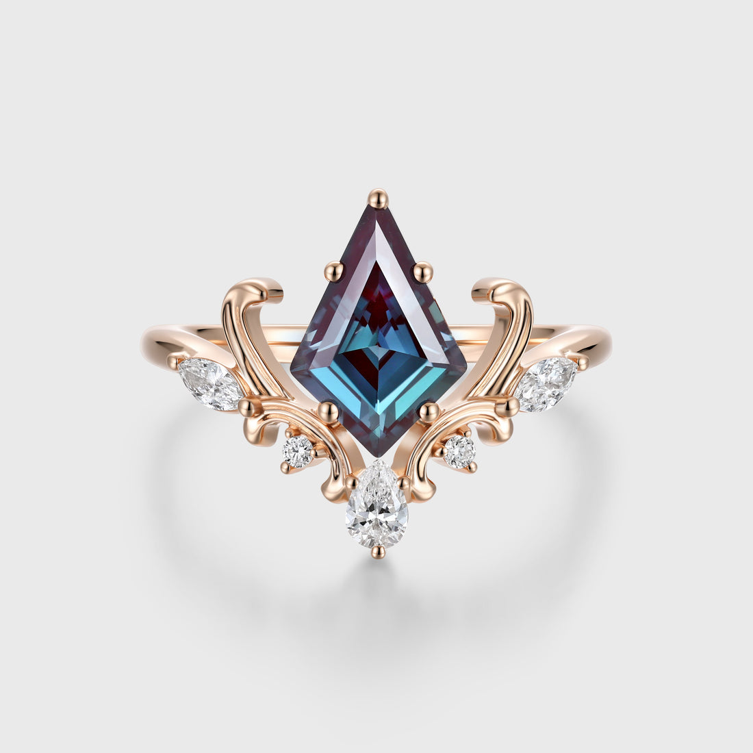 Kite Cut Lab Alexandrite Engagement Ring