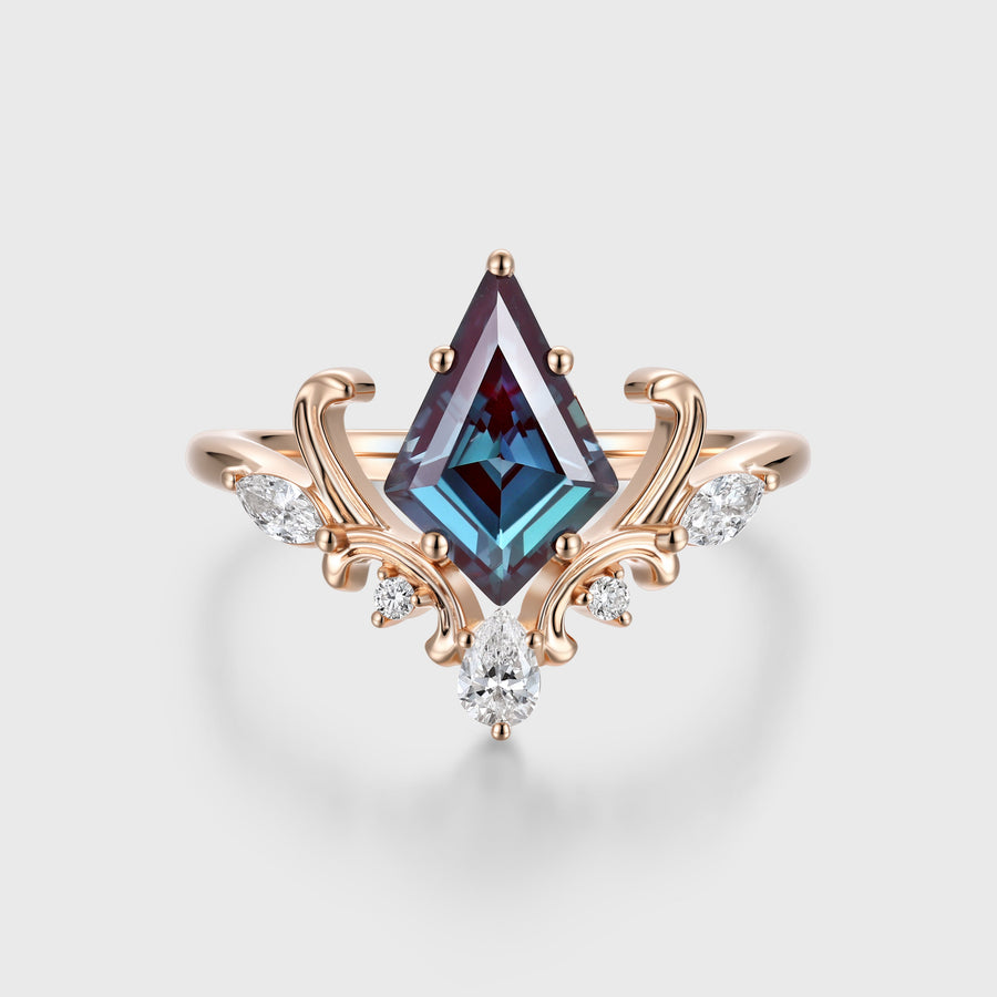 Kite Cut Lab Alexandrite Engagement Ring