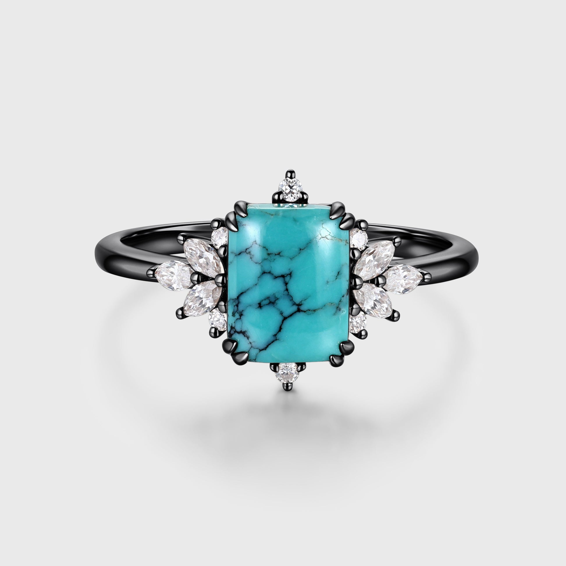 Emerald Cut Turquoise Cluster Engagement Ring