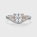 Oval cut Moissanite + Opal Cluster Engagement Ring Bridal Set