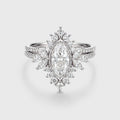 1 Carat Marquise cut Moissanite Halo Cluster Engagement Ring Bridal Set