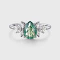 1.2 Carat Moss Agate Natural Green Pear cut Cluster Engagement rings