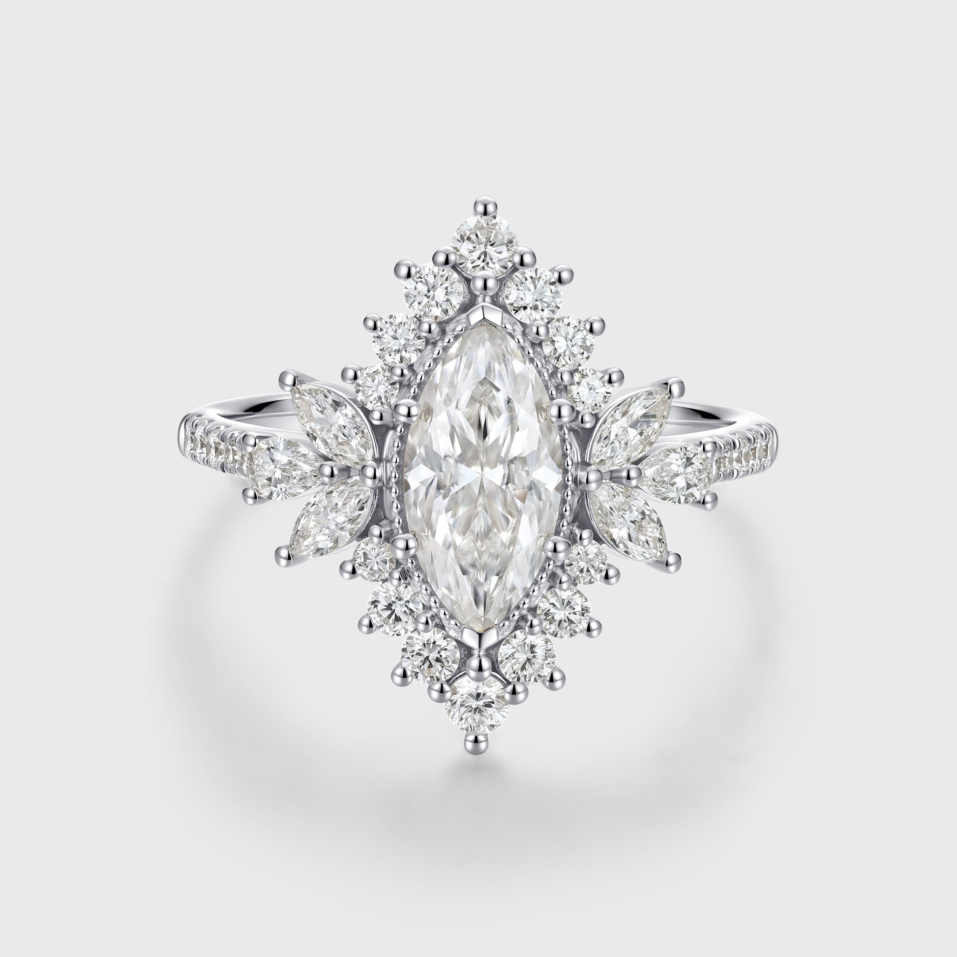 1 Carat Marquise cut Moissanite Halo Cluster Engagement Ring