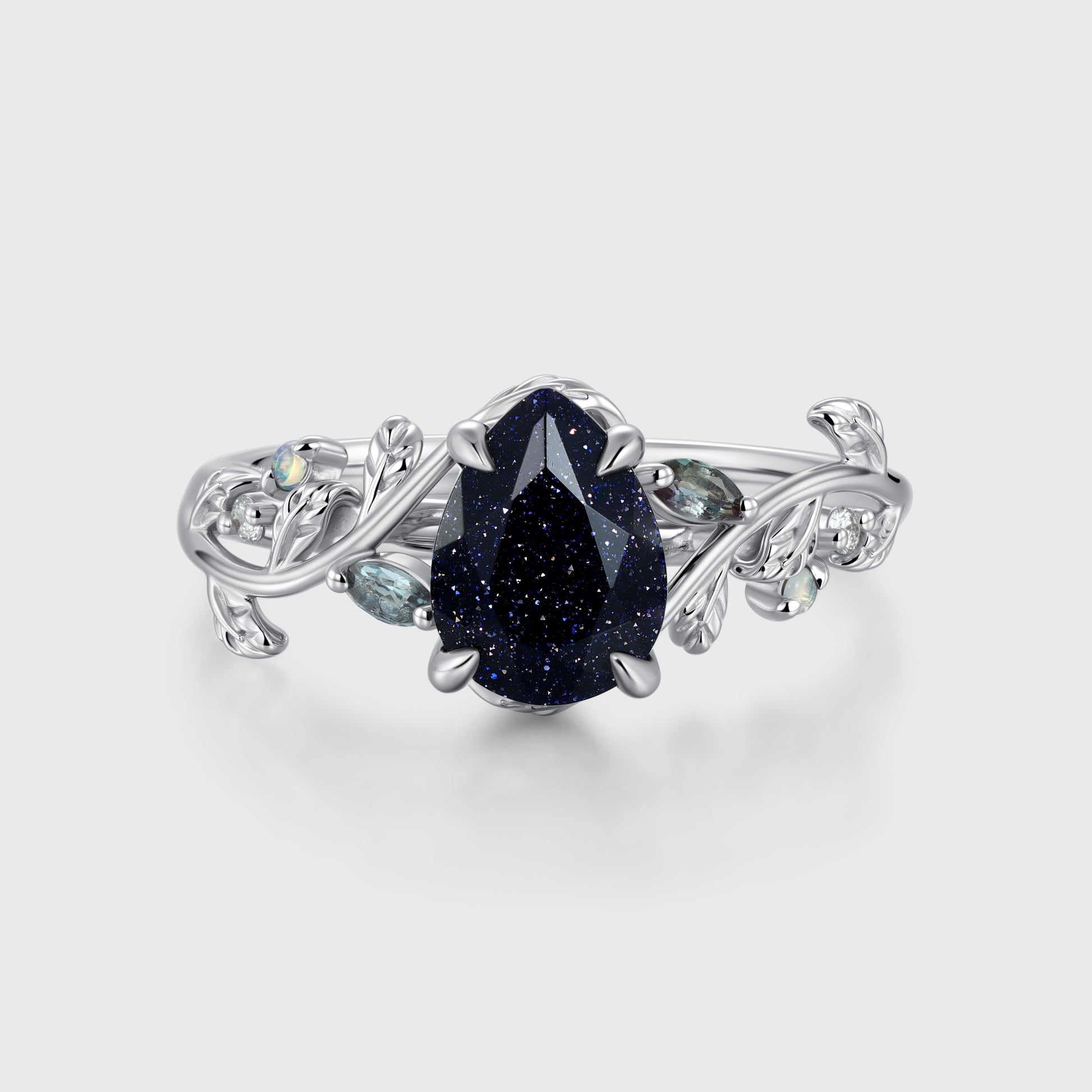 Inspired Pear cut Blue Sandstone Solid Gold Engagement Ring