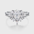 1.5 Carat Vintage Oval cut Moissanite Cluster Engagement ring Bridal Set