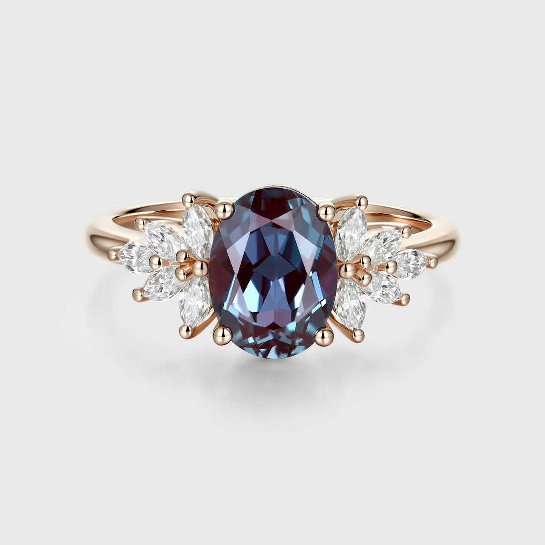Oval Lab Alexandrite Cluster Engagement ring