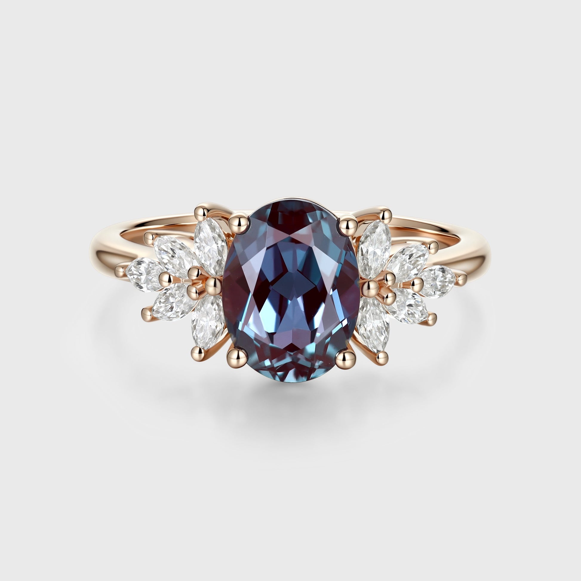 Oval Lab Alexandrite Cluster Engagement ring