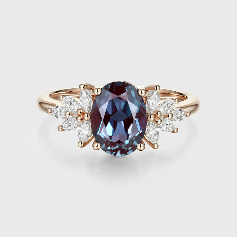 Oval Lab Alexandrite Cluster Engagement ring