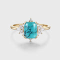Emerald Cut Turquoise Cluster Engagement Ring