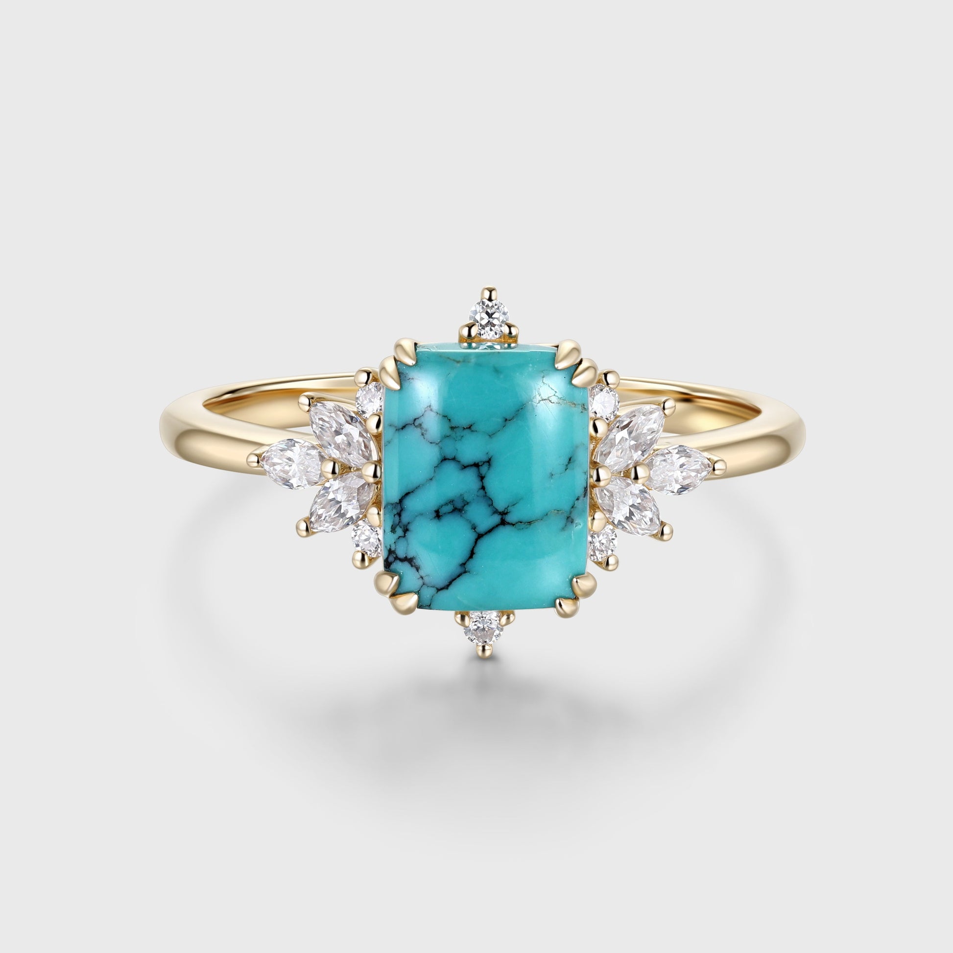 Emerald Cut Turquoise Cluster Engagement Ring
