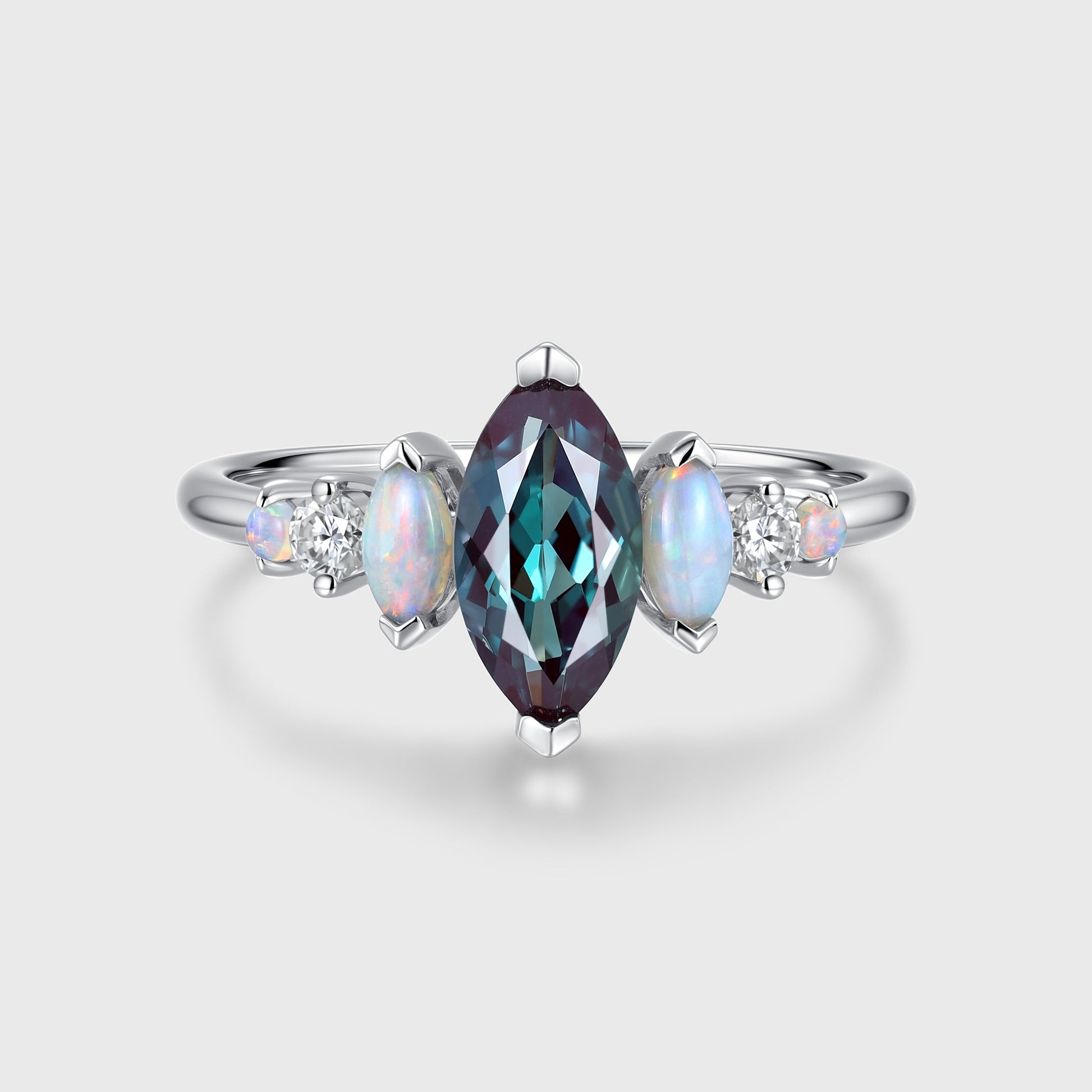 Oval cut Lab Alexandrite | Opal Engagement ring