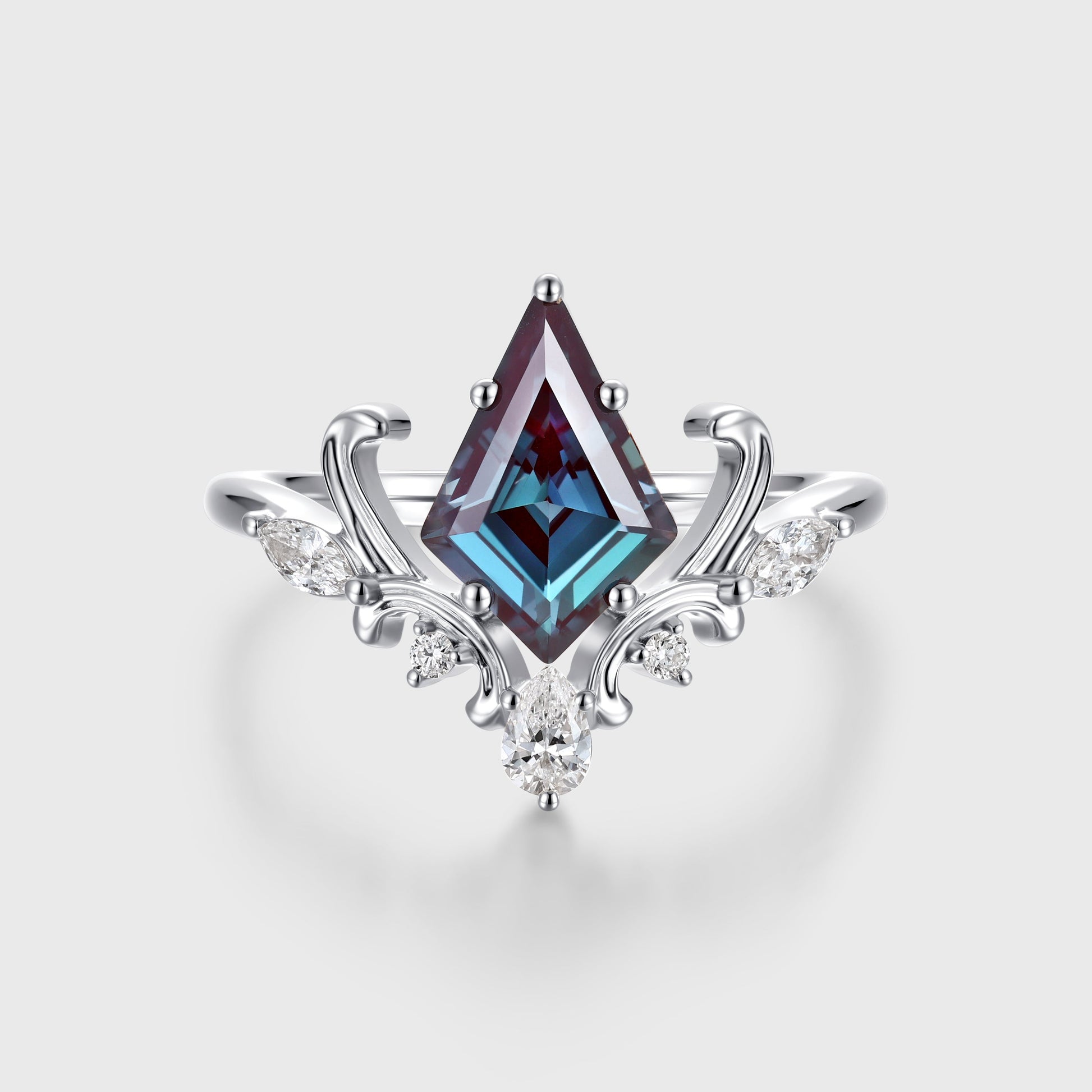 Kite Cut Lab Alexandrite Engagement Ring