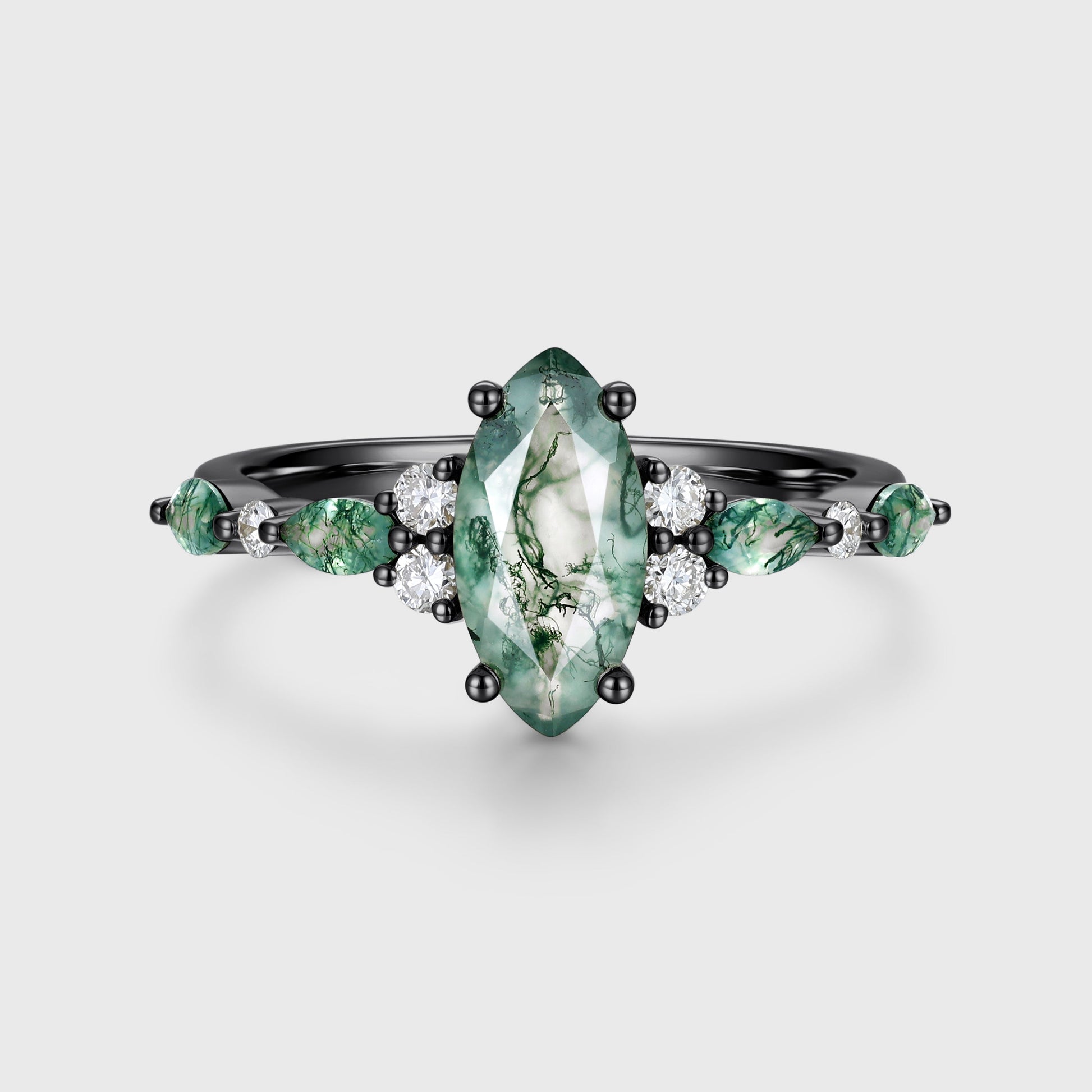 Marquise cut Moss Agate Matching Moss Agate |  Diamonds Gold Engagement Ring