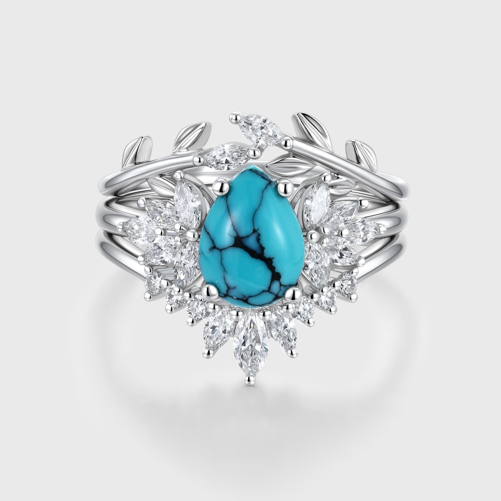 3PCS Pear Cut Turquoise Cluster Engagement ring Set Bridal Set