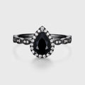 Pear cut Black Onyx  Engagement ring Bridal Set