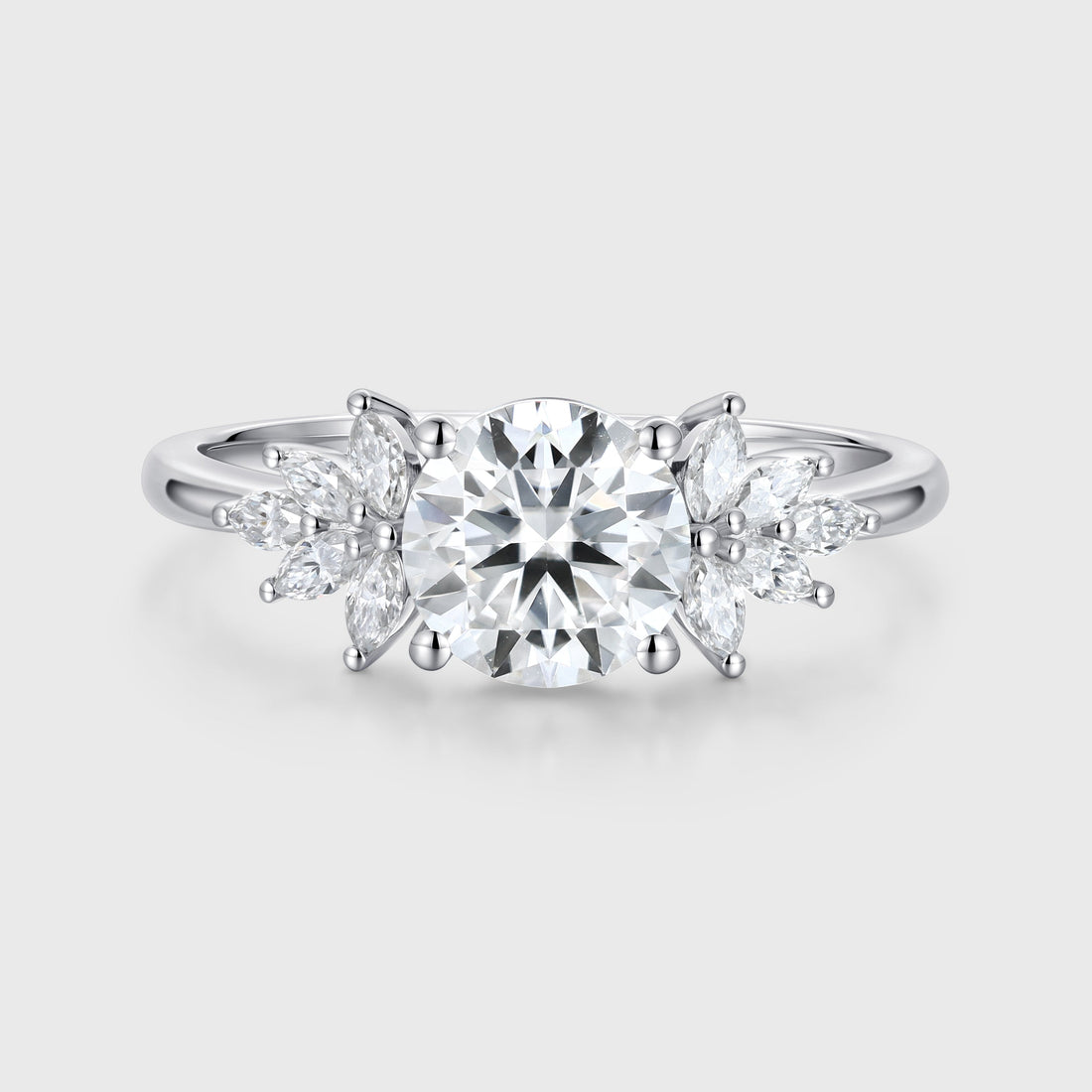 1.2Carat Round Moissanite Cluster Engagement Ring