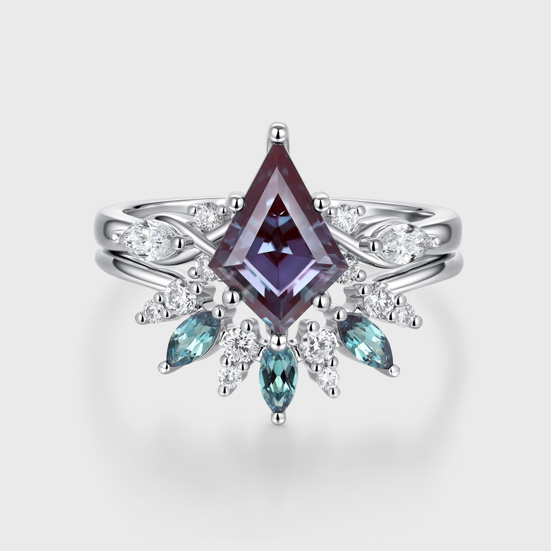 Kite Cut Lab Alexandrite Wedding bridal set