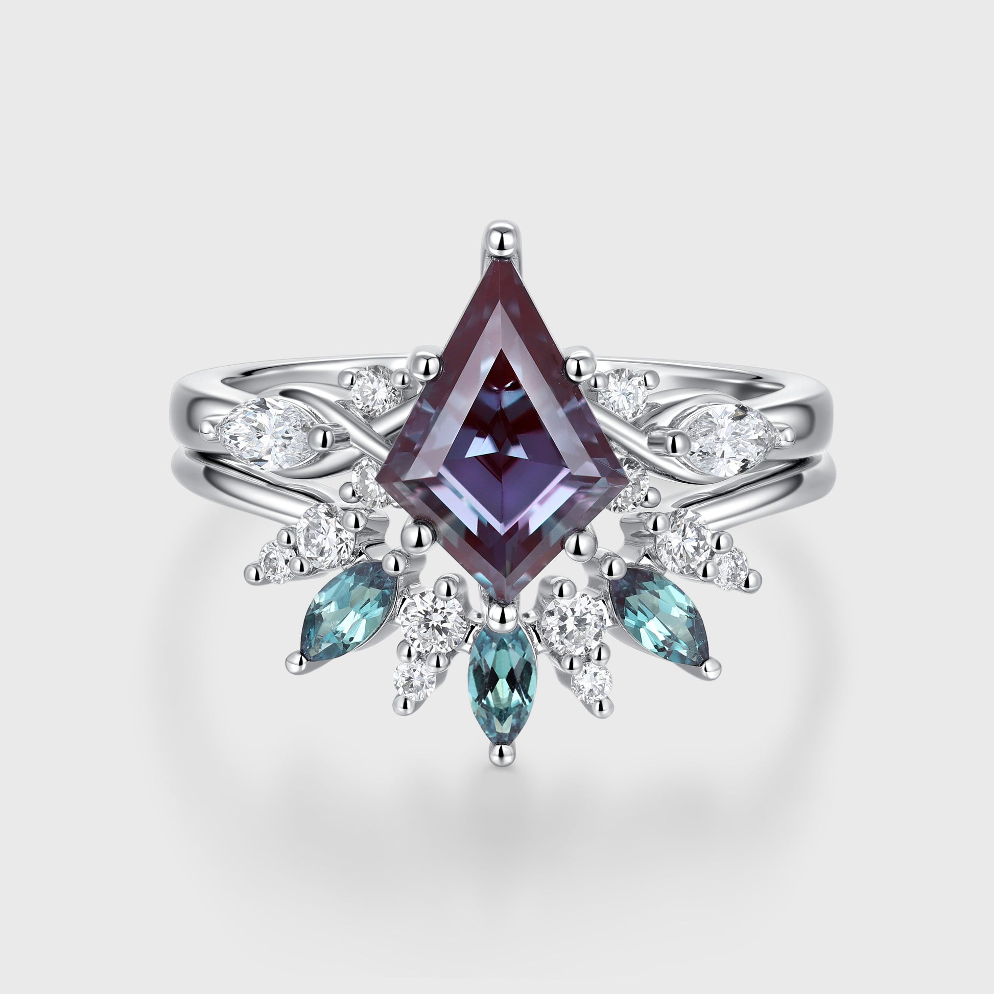 Kite Cut Lab Alexandrite Wedding bridal set