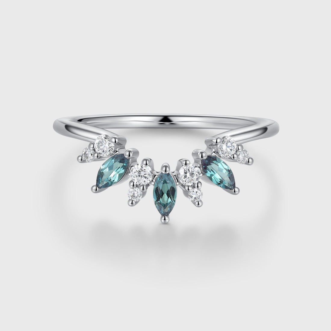 Marquise cut Alexandrite | half eternity Diamond Curved Wedding Band Ring