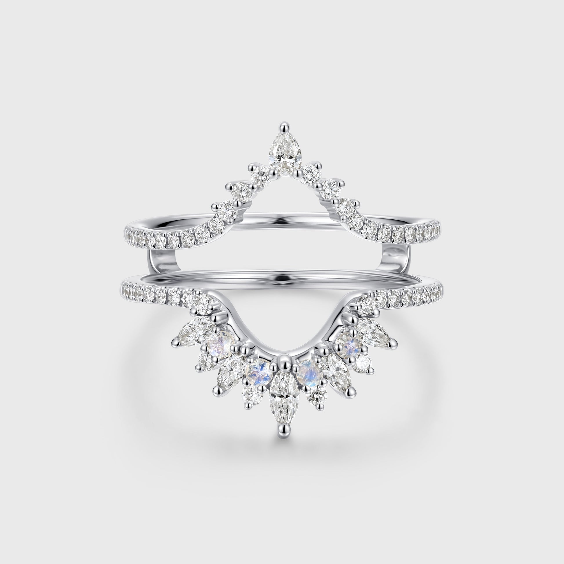 Double Marquise  Moissanite | Diamond Curved Wedding Band Ring